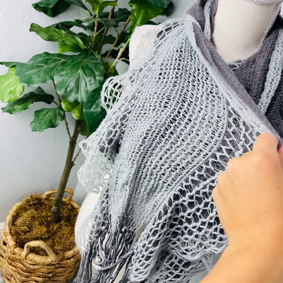 Grey Knit Ruffle Fringe Soft Acrylic Scarf - Picture 6 of 6